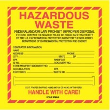 Hazardous Waste New Jersey 6X6 100 P/Package ( C )